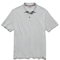 a white polo shirt with a black collar