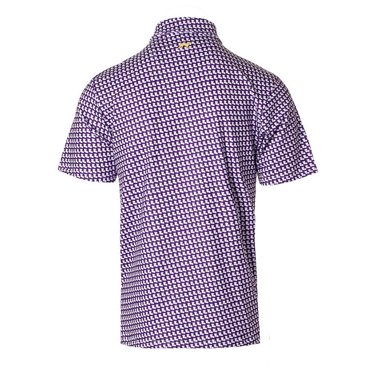 a purple and white shirt with a pattern on it