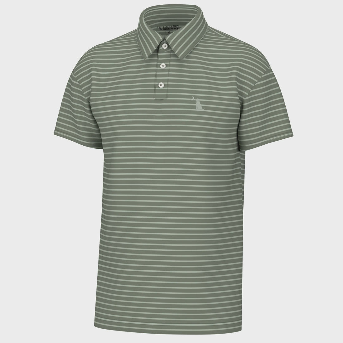 a green and white striped polo shirt