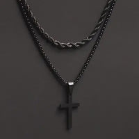 SET Black Rope Chain & Black Cross Chian