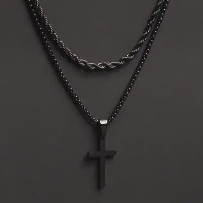 SET Black Rope Chain & Black Cross Chian