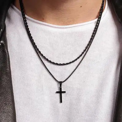 SET Black Rope Chain & Black Cross Chian