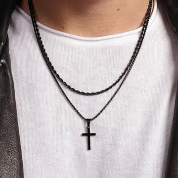 SET Black Rope Chain & Black Cross Chian