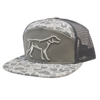 Grey Backwoods Camo 7 panel 3D Puff Hat