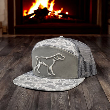 Grey Backwoods Camo 7 panel 3D Puff Hat